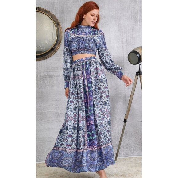 Lace the Label Dresses & Skirts - Lace the Label Purple Garden Top + Maxi Skirt set satin Luxury Resort Paisley XS